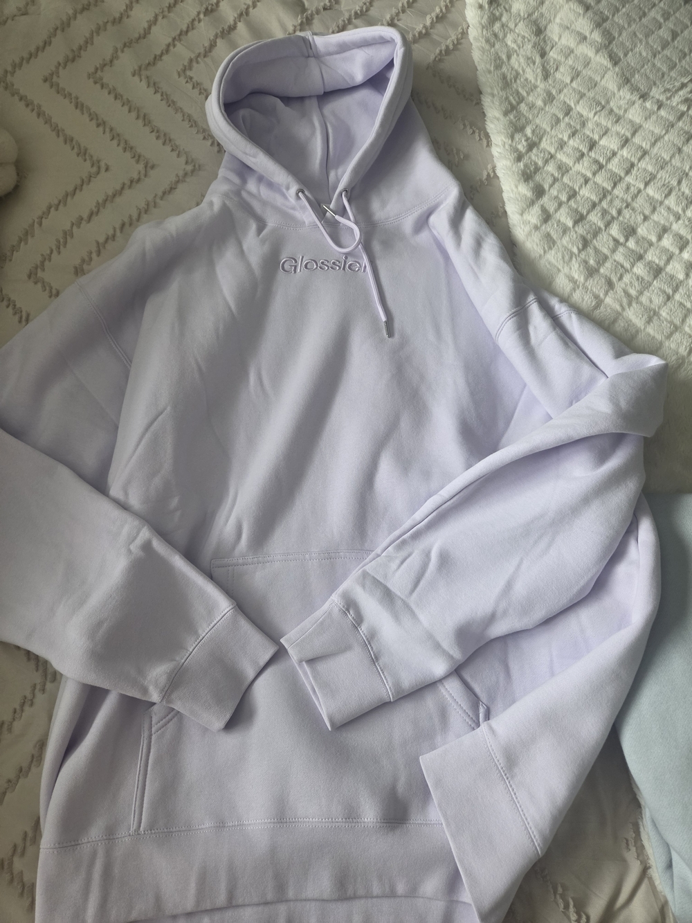 Glossier Lavender & baby blue limited edit. hoodies! price is for both. XL & XXL